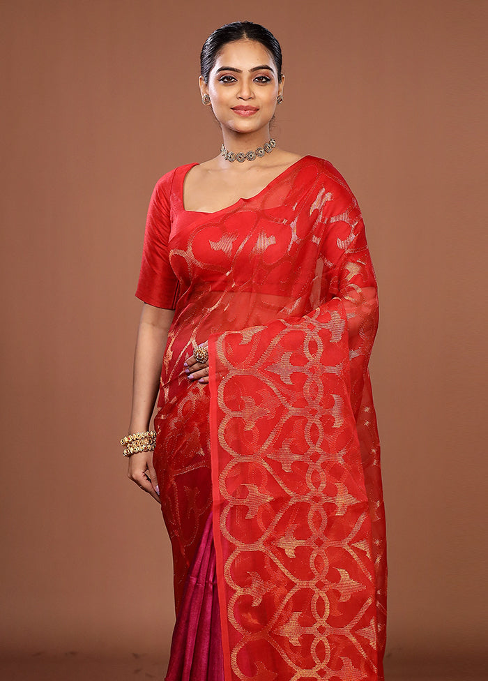 Pink Handloom Matka Pure Silk Saree With Blouse Piece