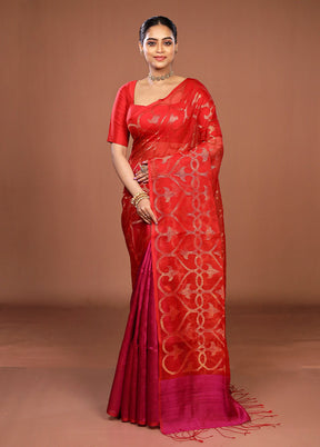 Pink Handloom Matka Pure Silk Saree With Blouse Piece