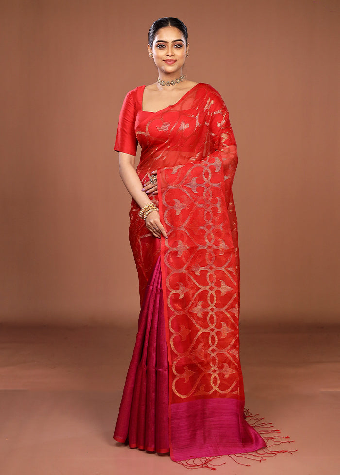 Pink Handloom Matka Pure Silk Saree With Blouse Piece