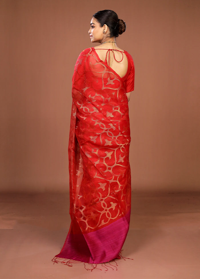 Pink Handloom Matka Pure Silk Saree With Blouse Piece