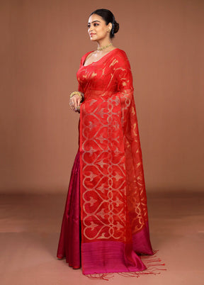 Pink Handloom Matka Pure Silk Saree With Blouse Piece