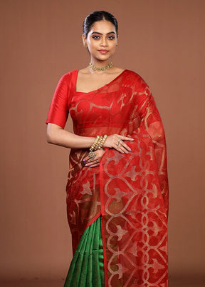Green Handloom Matka Pure Silk Saree With Blouse Piece