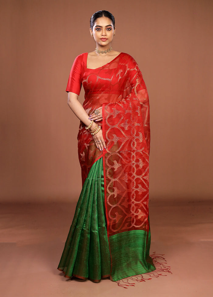 Green Handloom Matka Pure Silk Saree With Blouse Piece