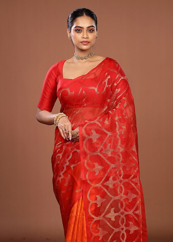 Rust Handloom Matka Pure Silk Saree With Blouse Piece