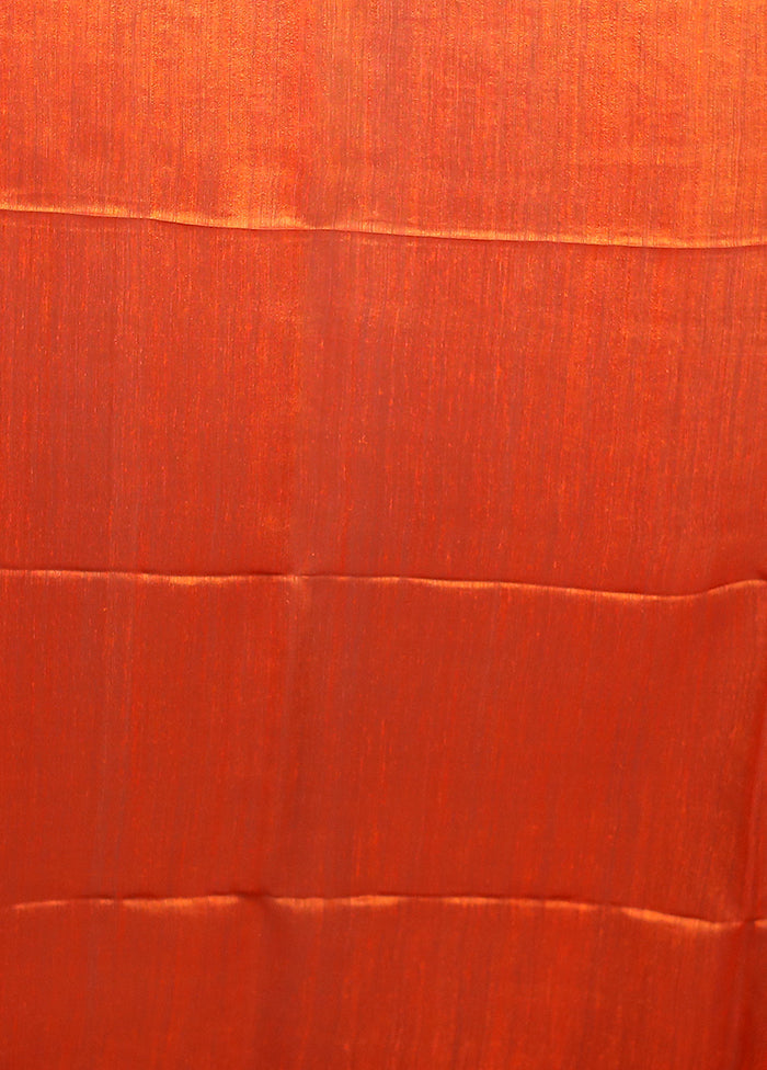 Rust Handloom Matka Pure Silk Saree With Blouse Piece