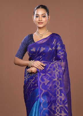 Blue Handloom Matka Pure Silk Saree With Blouse Piece