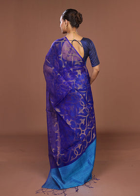 Blue Handloom Matka Pure Silk Saree With Blouse Piece