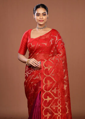 Pink Handloom Matka Pure Silk Saree With Blouse Piece