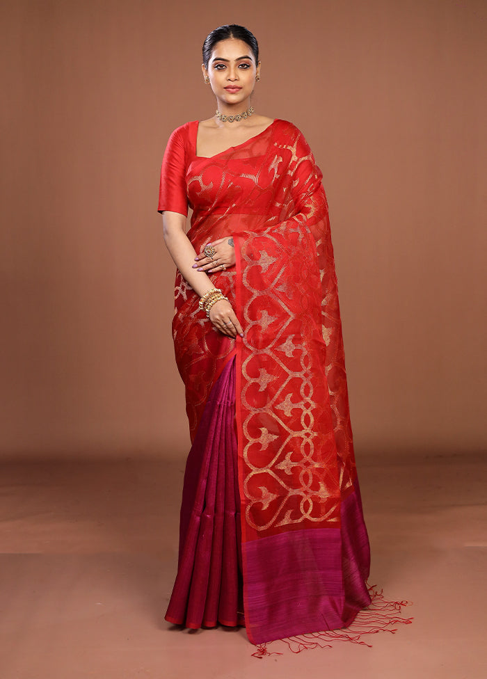 Pink Handloom Matka Pure Silk Saree With Blouse Piece