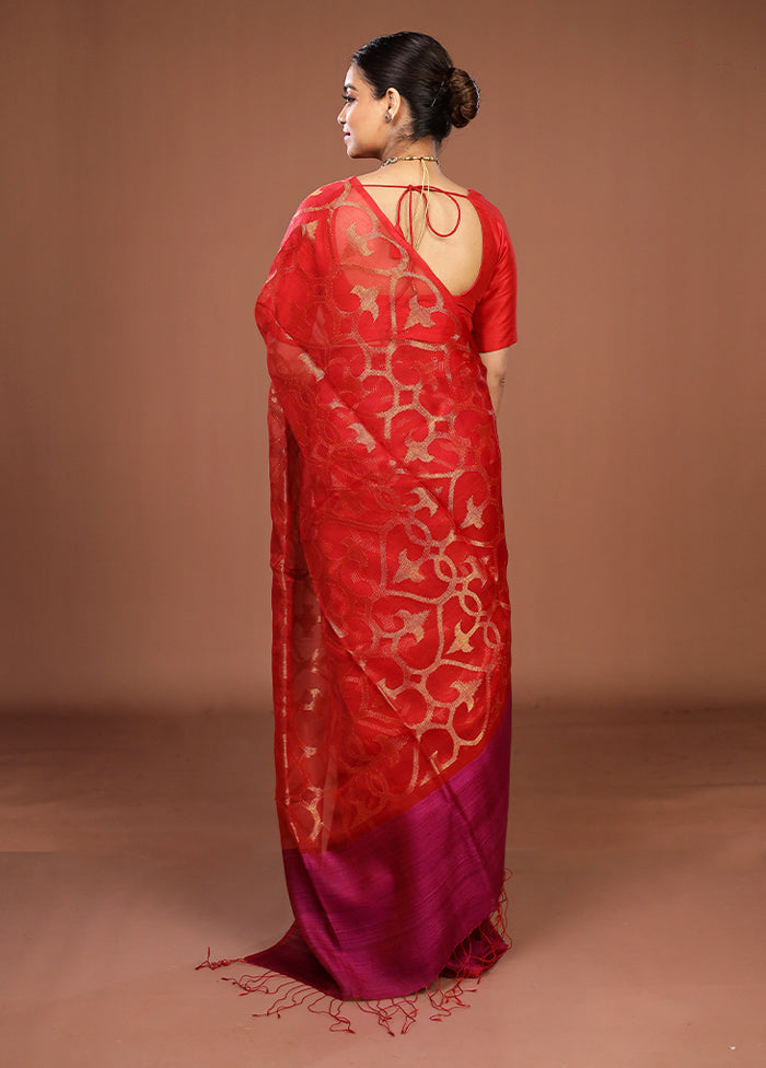 Pink Handloom Matka Pure Silk Saree With Blouse Piece