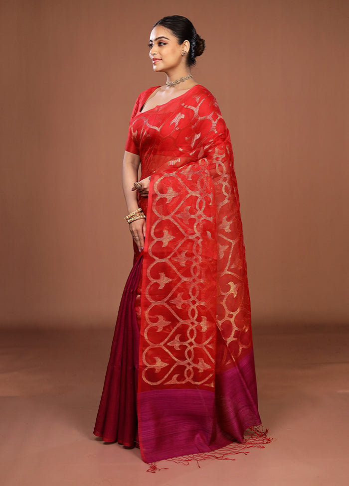 Pink Handloom Matka Pure Silk Saree With Blouse Piece