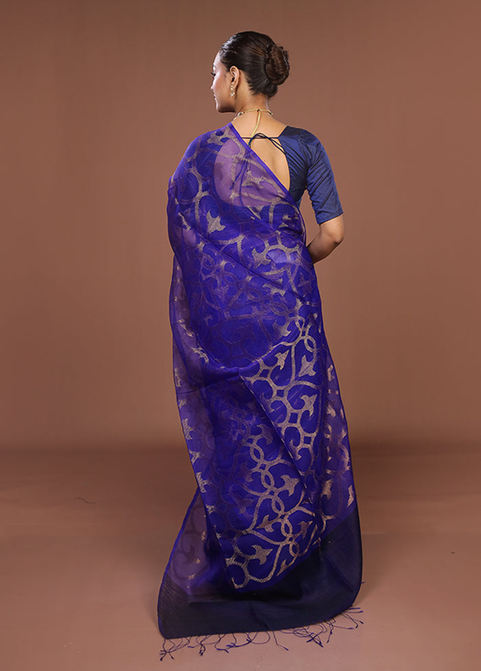 Blue Handloom Matka Pure Silk Saree With Blouse Piece