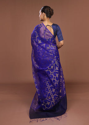 Blue Handloom Matka Pure Silk Saree With Blouse Piece