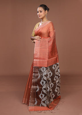 Pink Handloom Matka Pure Silk Saree With Blouse Piece