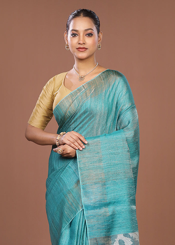 Green Handloom Matka Pure Silk Saree With Blouse Piece