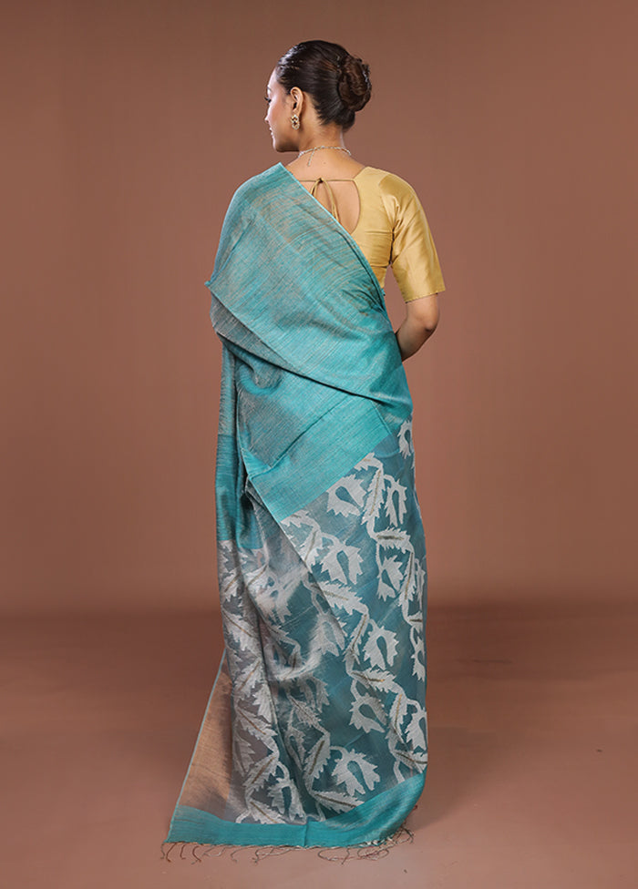 Green Handloom Matka Pure Silk Saree With Blouse Piece