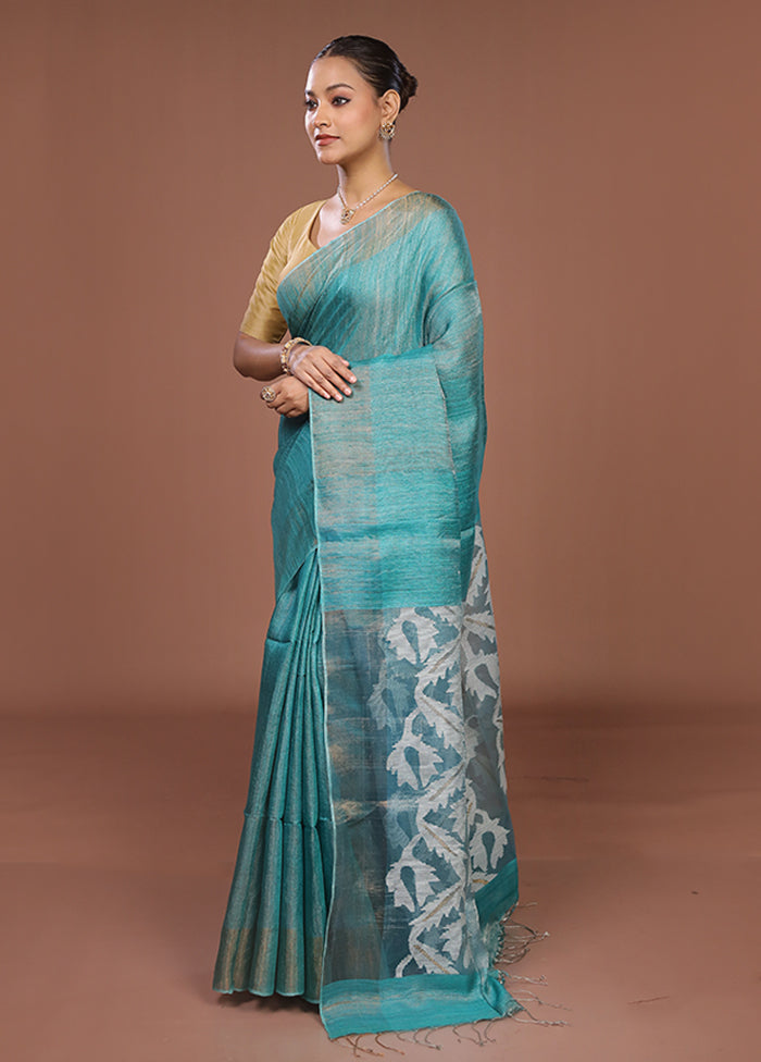 Green Handloom Matka Pure Silk Saree With Blouse Piece