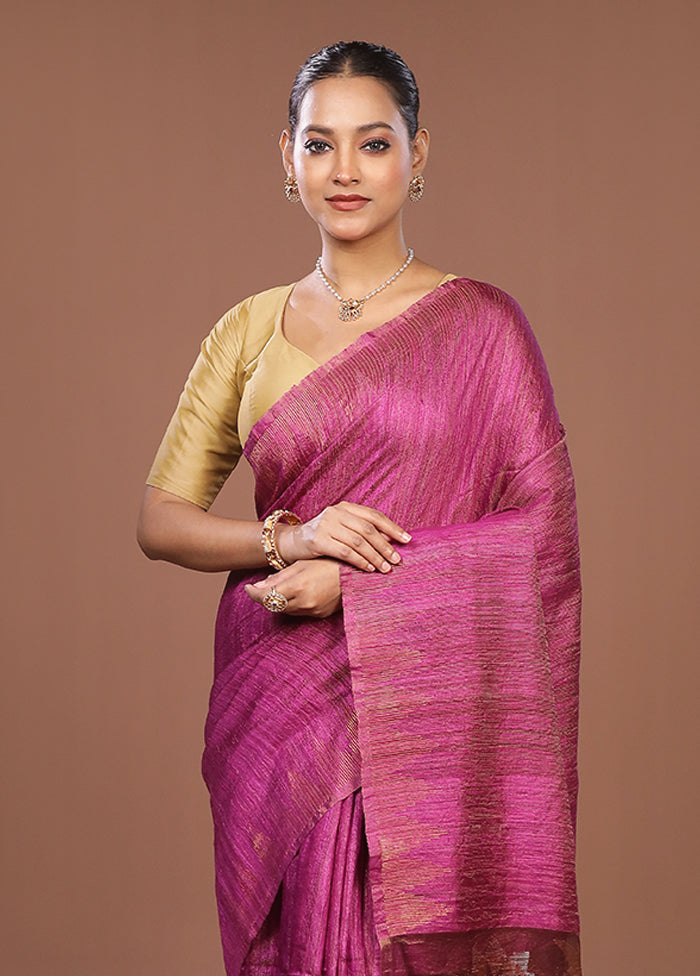 Purple Handloom Matka Pure Silk Saree With Blouse Piece