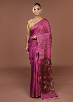 Purple Handloom Matka Pure Silk Saree With Blouse Piece