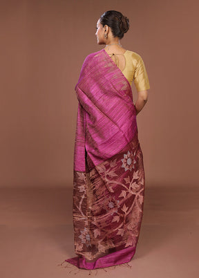 Purple Handloom Matka Pure Silk Saree With Blouse Piece