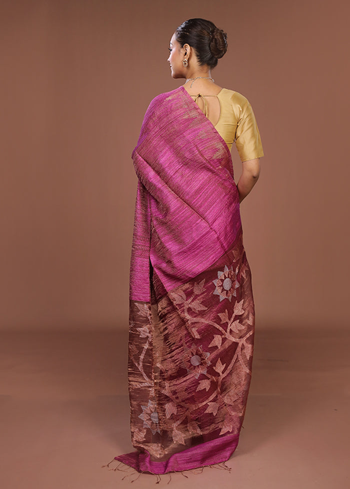 Purple Handloom Matka Pure Silk Saree With Blouse Piece
