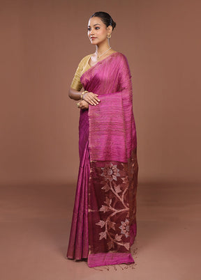 Purple Handloom Matka Pure Silk Saree With Blouse Piece