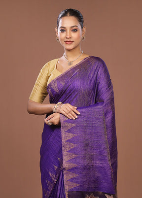 Blue Handloom Matka Pure Silk Saree With Blouse Piece