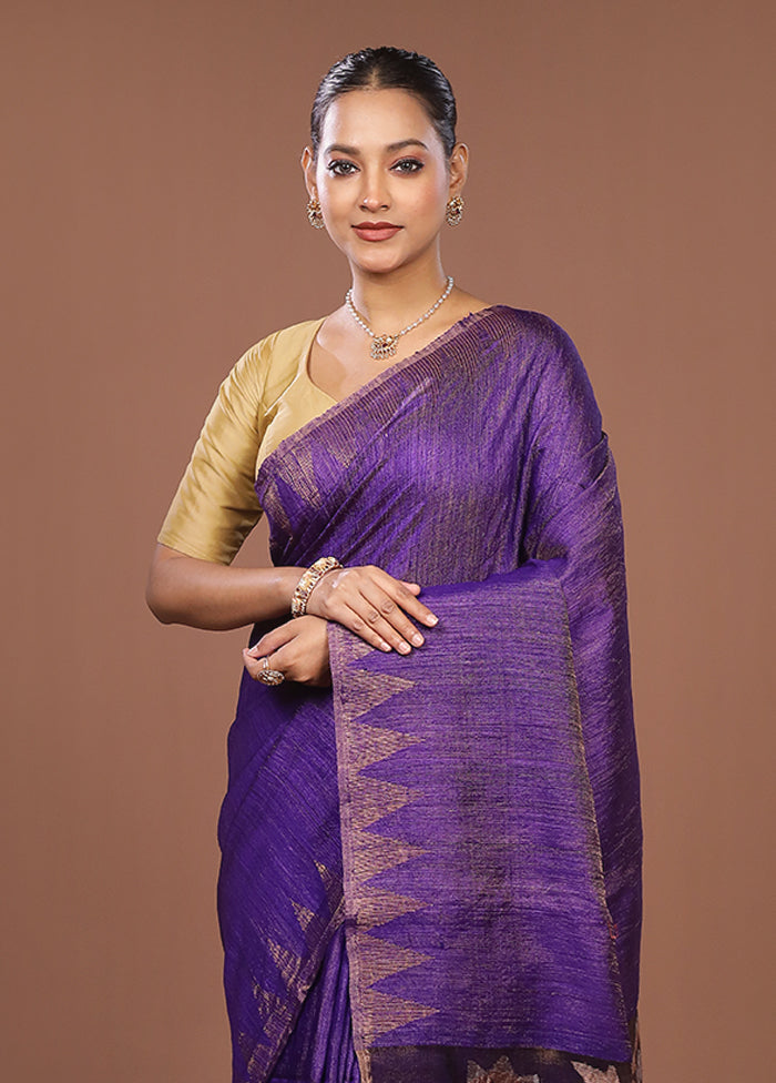 Blue Handloom Matka Pure Silk Saree With Blouse Piece