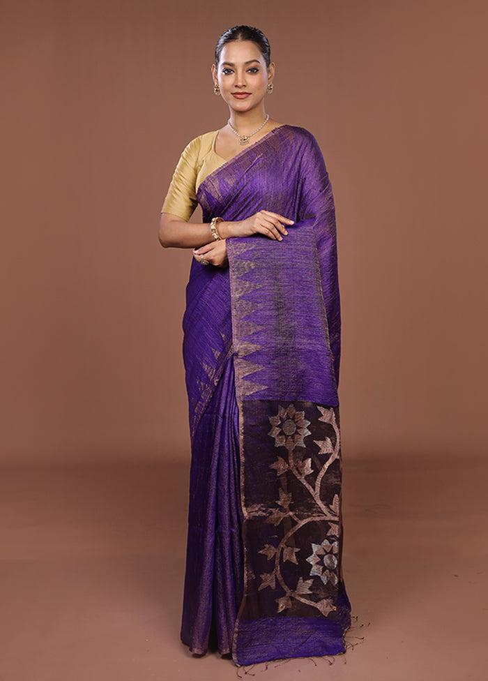Blue Handloom Matka Pure Silk Saree With Blouse Piece