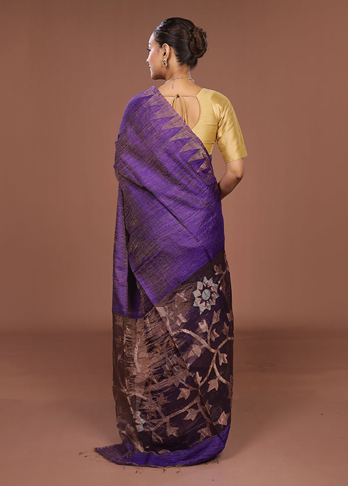Blue Handloom Matka Pure Silk Saree With Blouse Piece