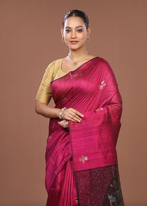 Purple Handloom Matka Pure Silk Saree With Blouse Piece