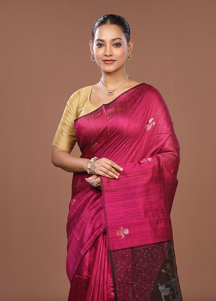 Purple Handloom Matka Pure Silk Saree With Blouse Piece