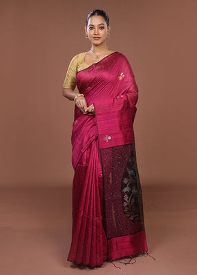 Purple Handloom Matka Pure Silk Saree With Blouse Piece