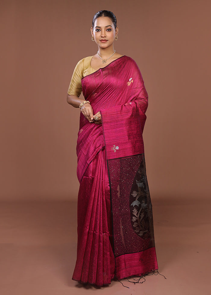 Purple Handloom Matka Pure Silk Saree With Blouse Piece