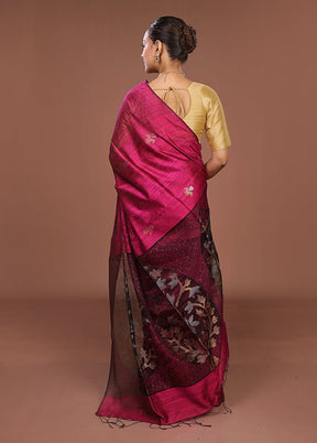 Purple Handloom Matka Pure Silk Saree With Blouse Piece