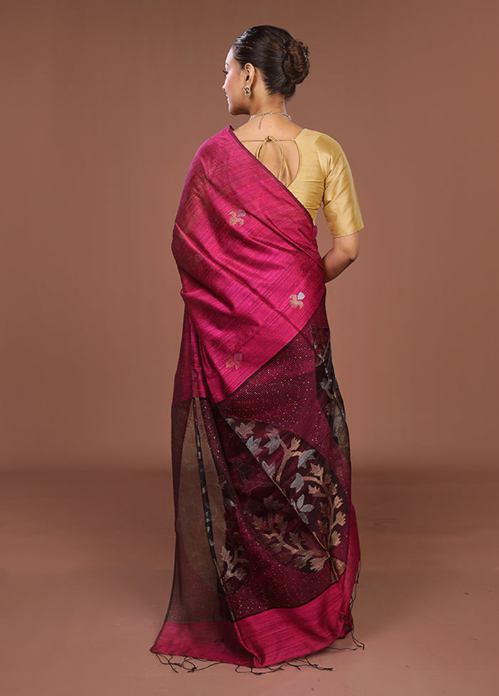 Purple Handloom Matka Pure Silk Saree With Blouse Piece