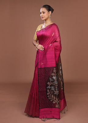 Purple Handloom Matka Pure Silk Saree With Blouse Piece