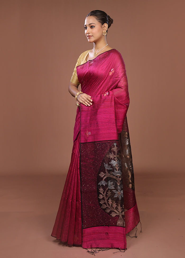 Purple Handloom Matka Pure Silk Saree With Blouse Piece