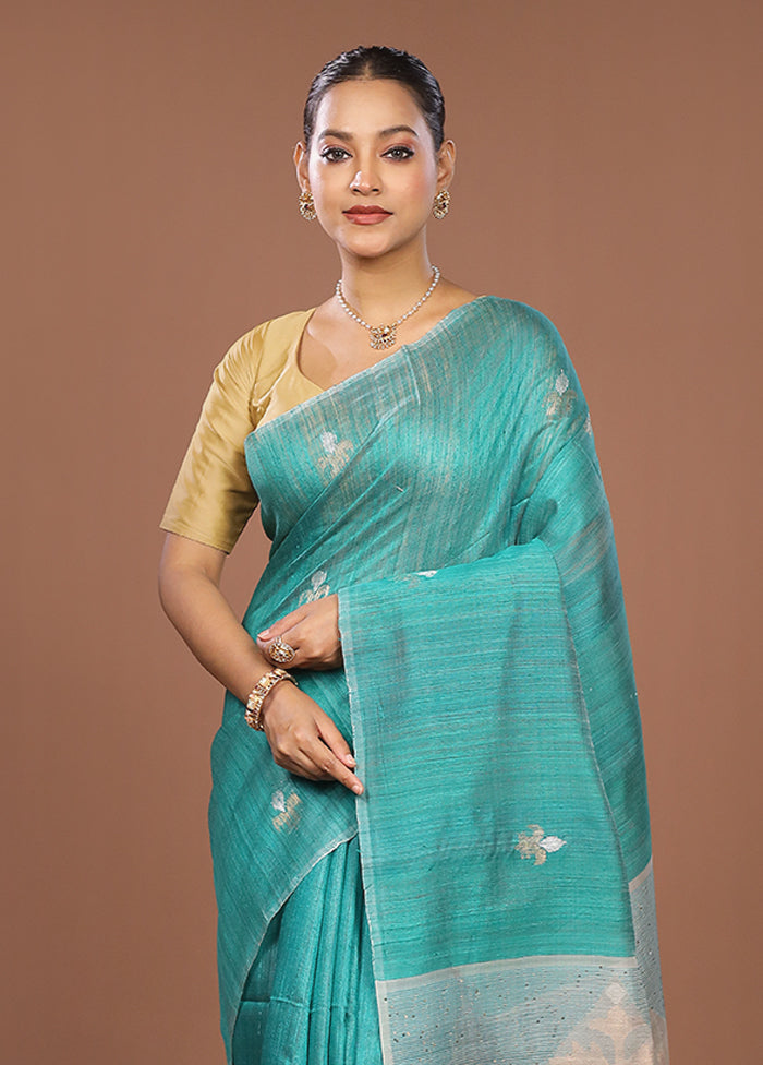 Blue Handloom Matka Pure Silk Saree With Blouse Piece