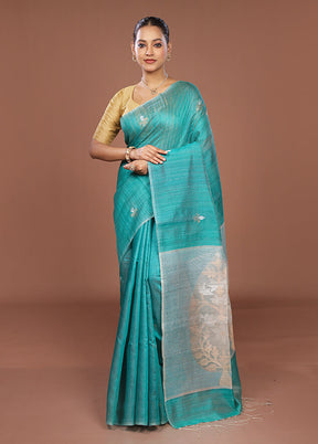 Blue Handloom Matka Pure Silk Saree With Blouse Piece