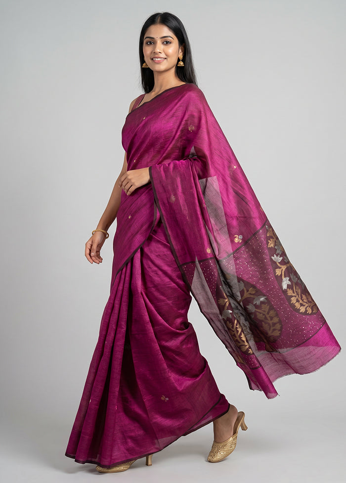 Purple Handloom Matka Pure Silk Saree With Blouse Piece