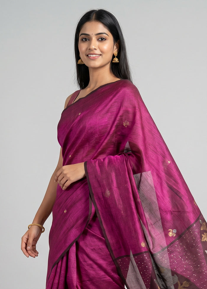 Purple Handloom Matka Pure Silk Saree With Blouse Piece