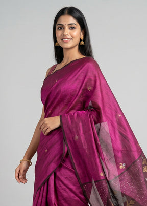 Purple Handloom Matka Pure Silk Saree With Blouse Piece