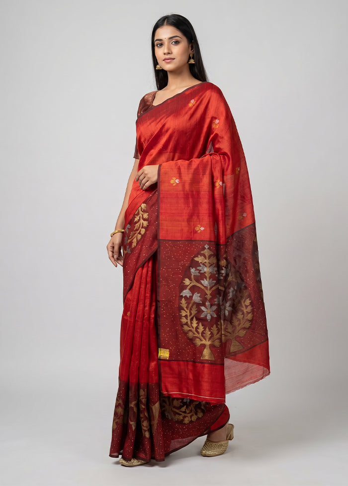 Red Handloom Matka Pure Silk Saree With Blouse Piece