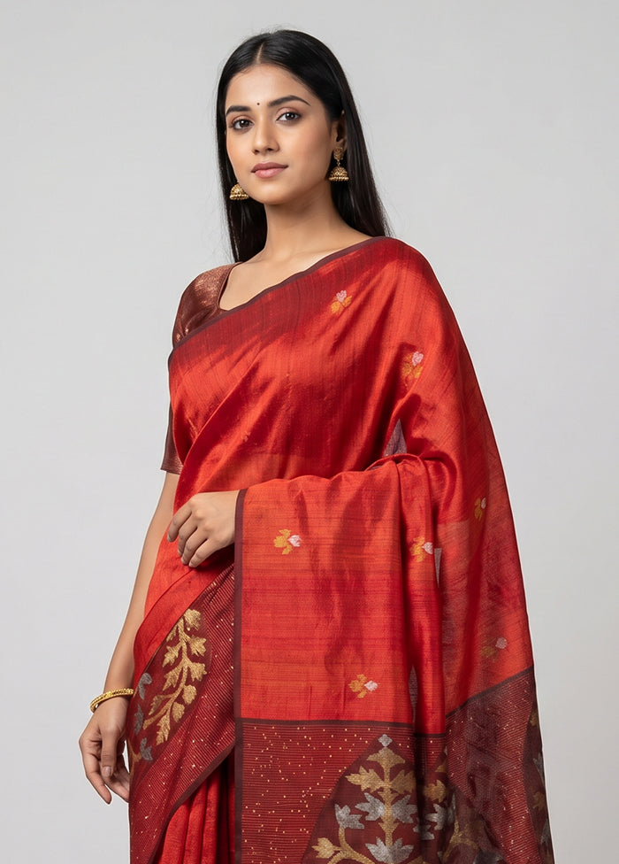 Red Handloom Matka Pure Silk Saree With Blouse Piece