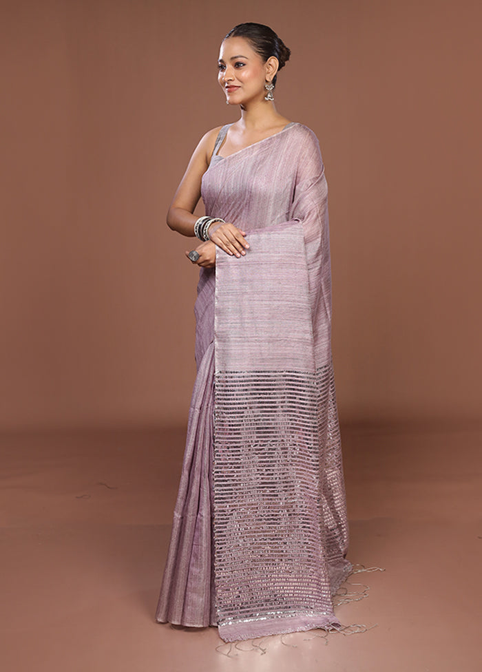 Purple Handloom Matka Pure Silk Saree With Blouse Piece