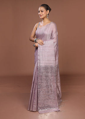 Purple Handloom Matka Pure Silk Saree With Blouse Piece
