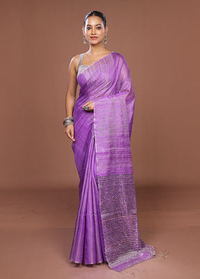 Purple Handloom Matka Pure Silk Saree With Blouse Piece