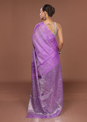 Purple Handloom Matka Pure Silk Saree With Blouse Piece