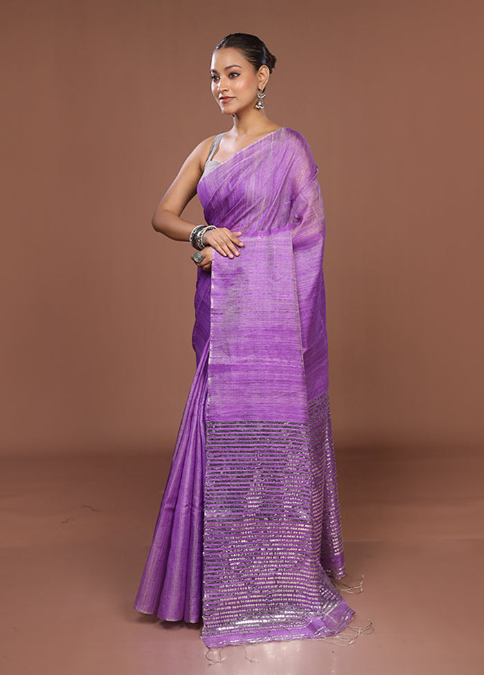 Purple Handloom Matka Pure Silk Saree With Blouse Piece